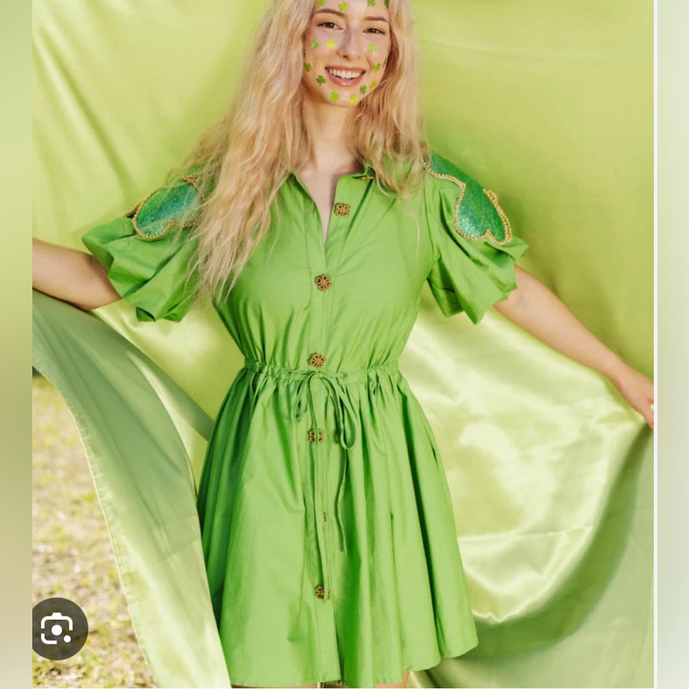 Queen Of Sparkles green shamrock poof sleeve dress